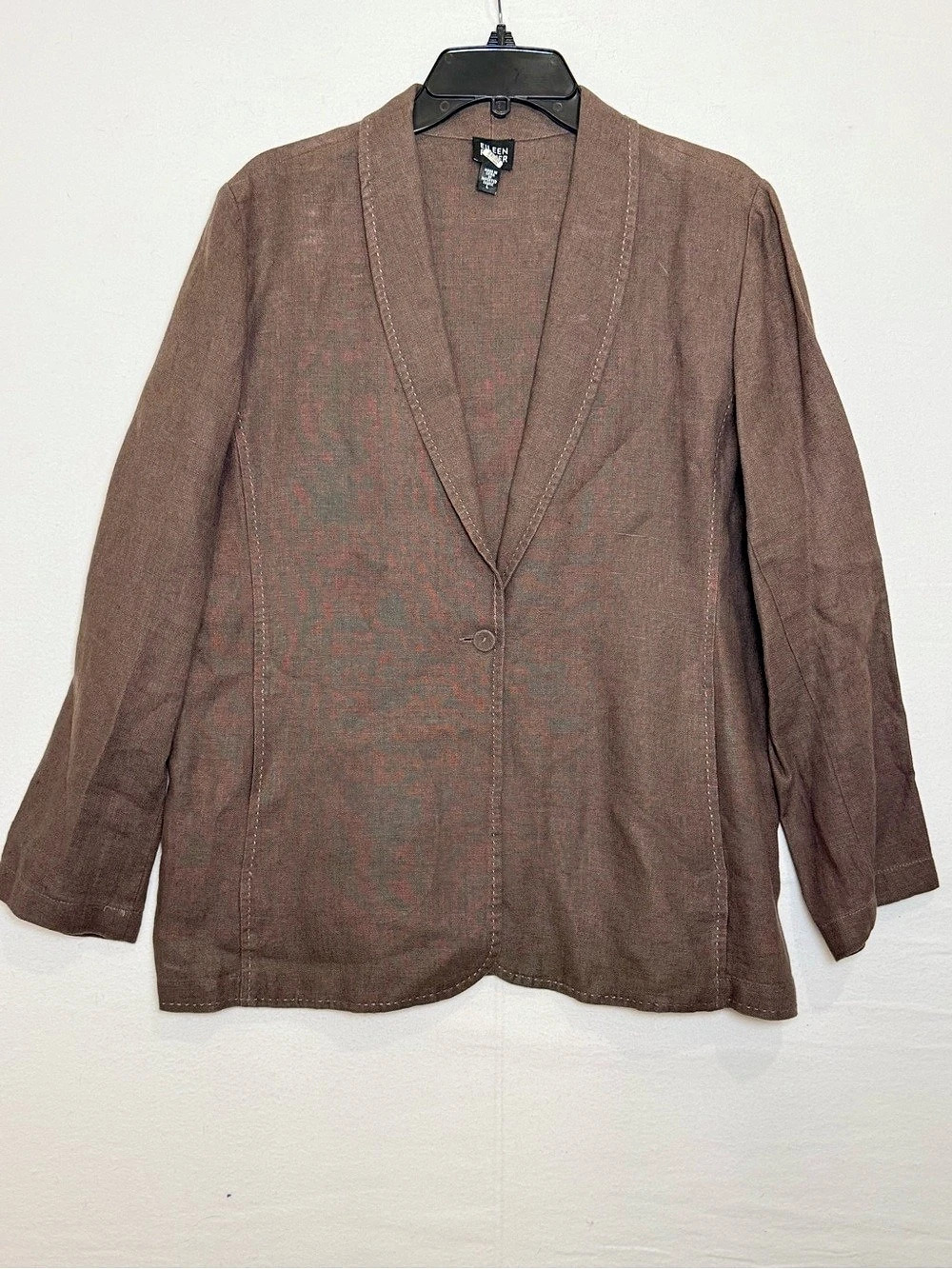 Eileen Fisher 100% Irish Linen Brown Blazer Jacket Size Large